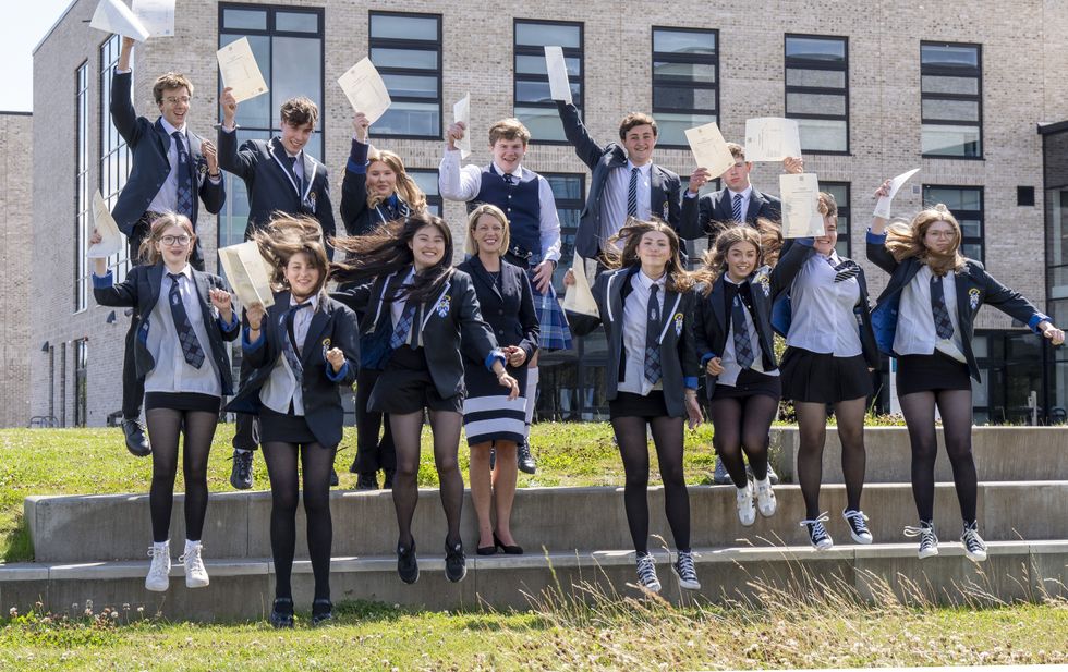 Education Secretary Jenny Gilruth celebrates with students at Madras College in St Andrews