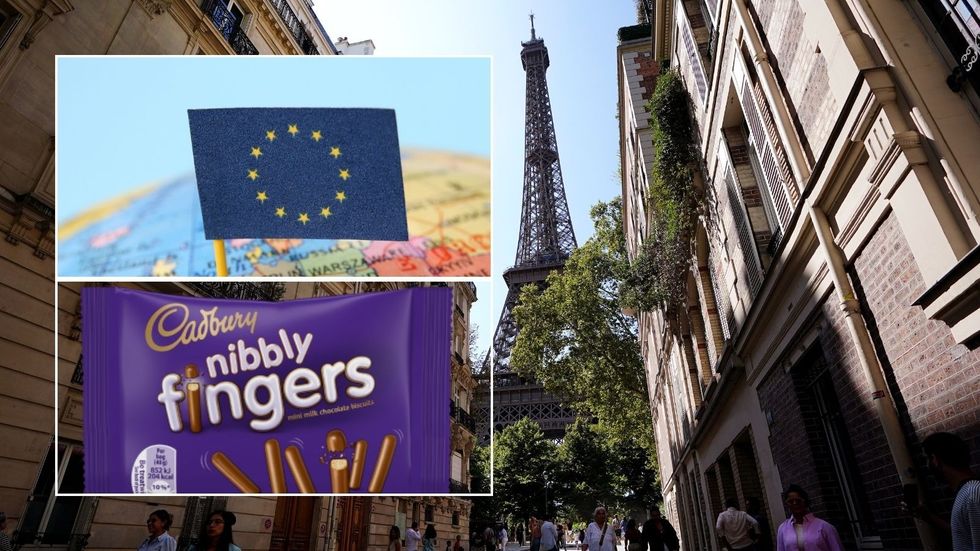 Eiffel Tower, EU flag and Cadbury chocolate fingers