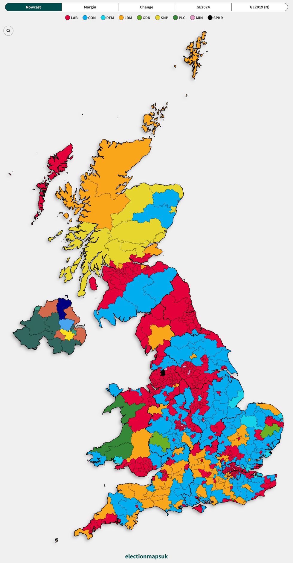 Election map based on current polling