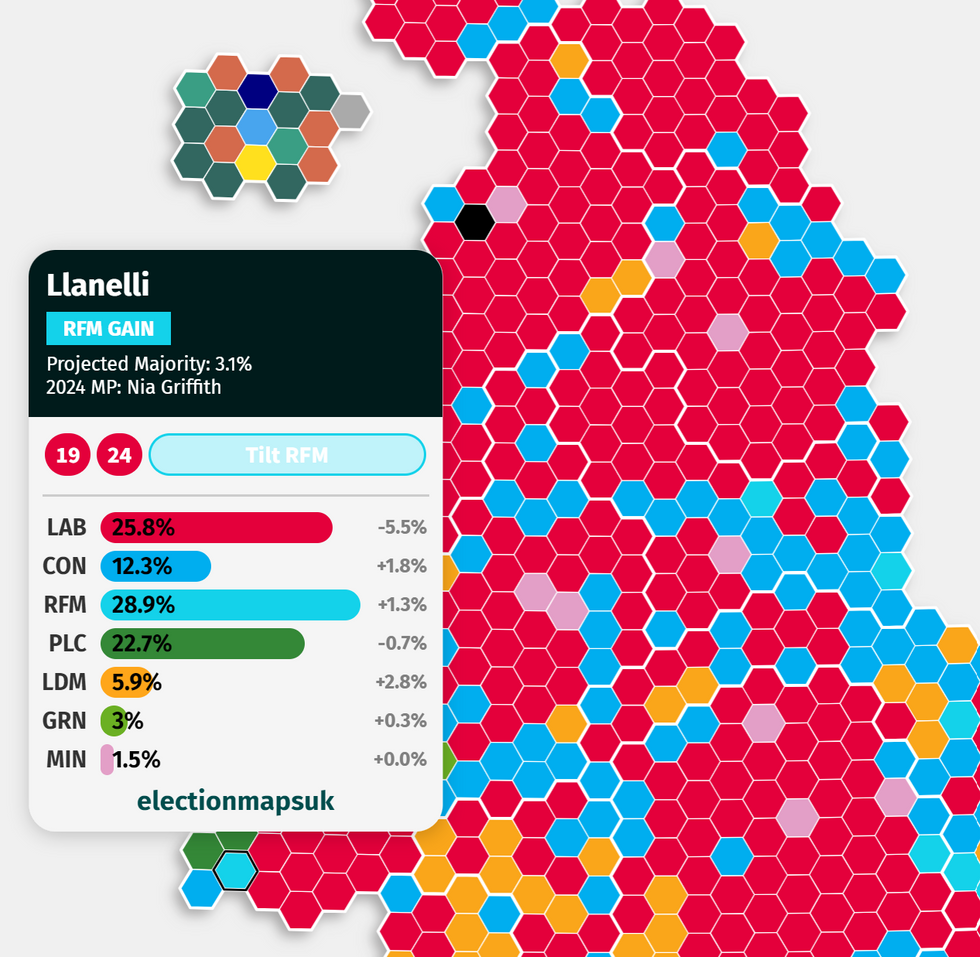 Election map showing Llanelli could tilt Reform