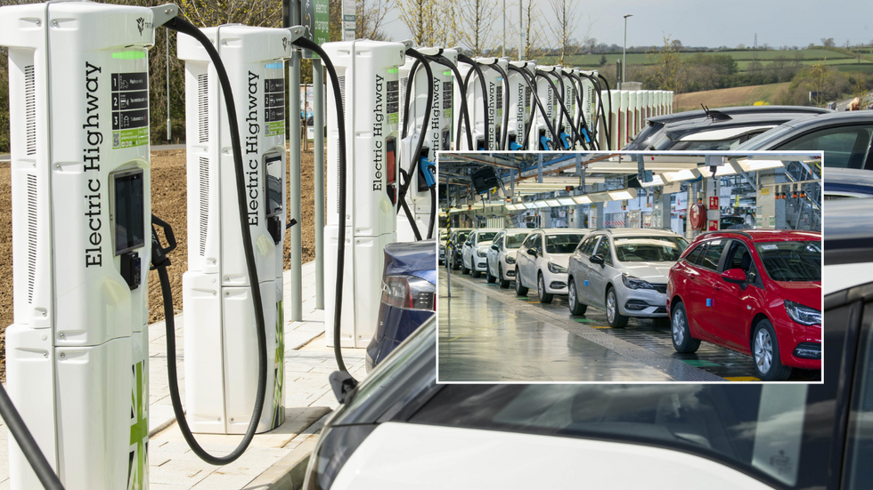 Electric car charging point and EV factory