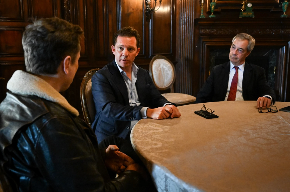 Elon Musk (far left), Nick Candy (centre), Nigel Farage (right)