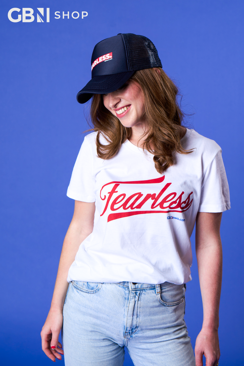 Emily Carver wearing the fearless collection merchandise