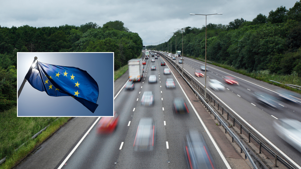 EU flag and UK road