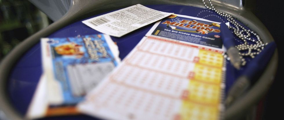 Euromillions tickets are seen in a newsagents