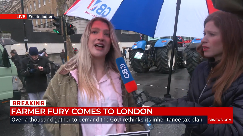 Eve speaking to GB News at the demonstration