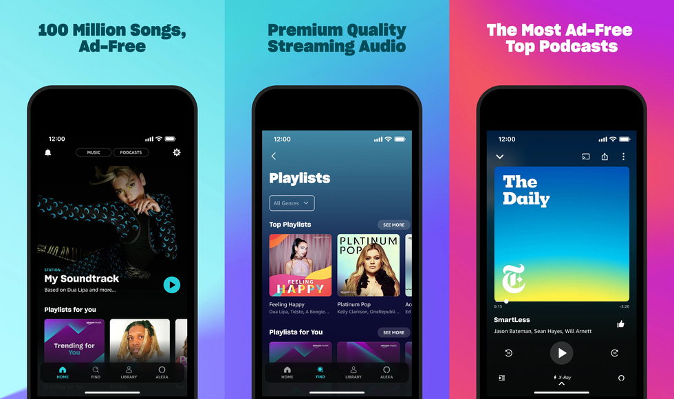 example screenshots of music unlimited running on iphone and android phones highlighting various features