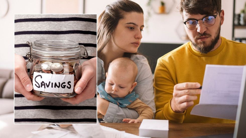 Family going over finances and savings pot 