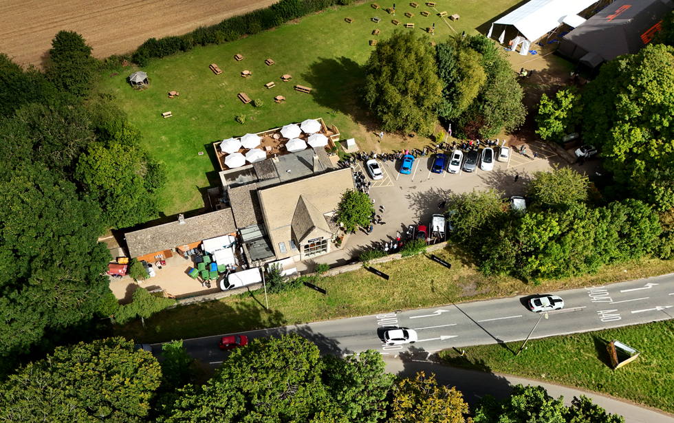 Fans queue to get get a drink or bite to eat at The Farmer's Dog in August