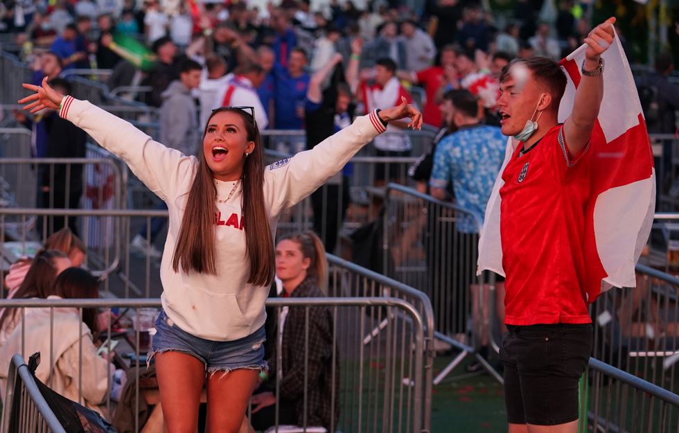 Fans watch the UEFA Euro 2020 Group D match between Czech Republic and England at the 4TheFans fan park in Manchester. Picture date: Tuesday June 22, 2021.