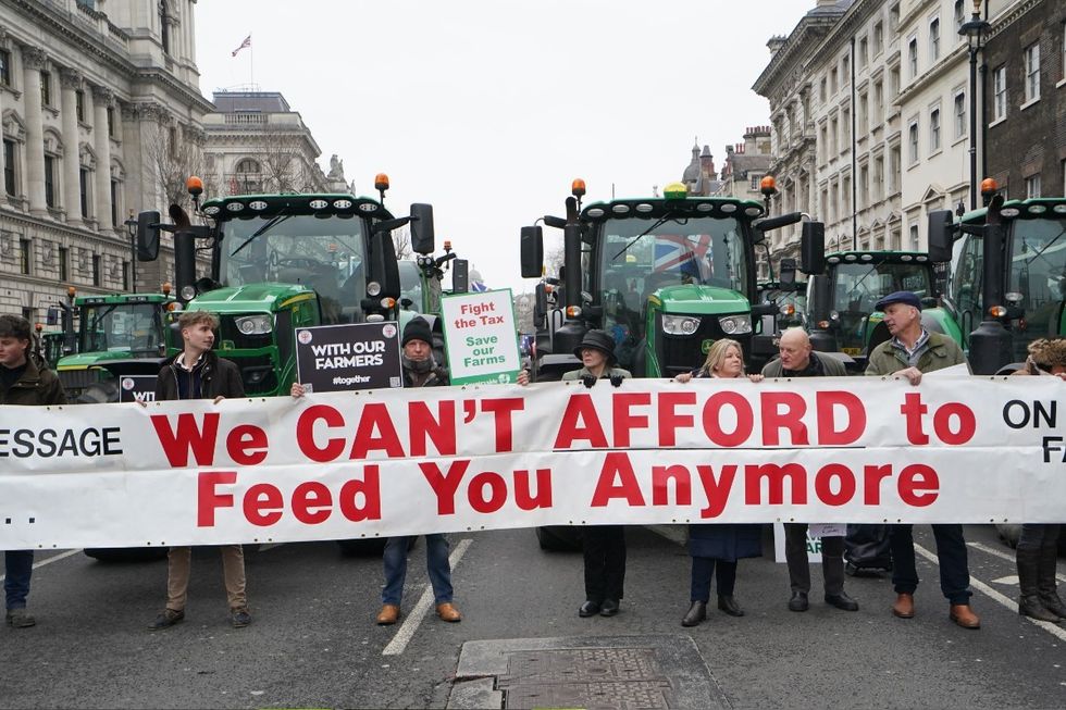 Farmers protesting in London on February 10