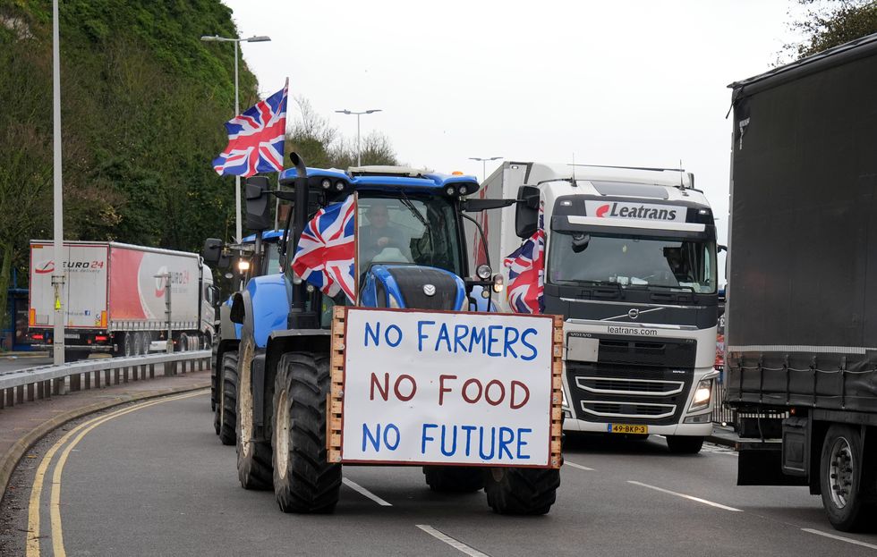 Farmers take part in a go-slow protest in Dover, Kent