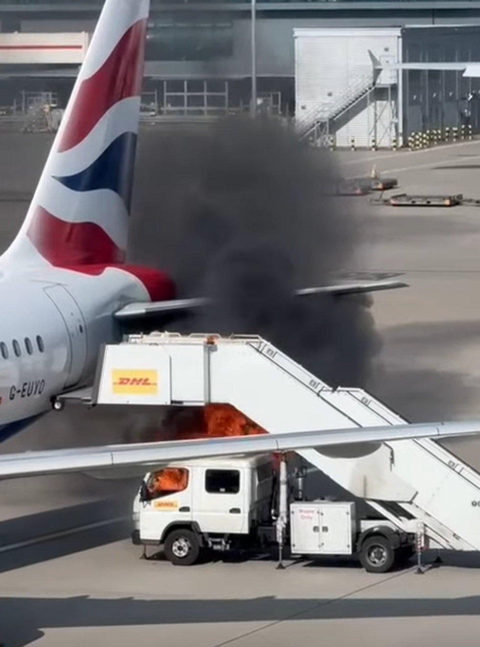 British Airways fire Heathrow: Plane engulfed in flames as stairs catch ...