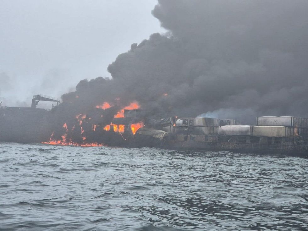 Fire engulfs oil tanker as sailors rush to abandon ship after collision off Yorkshire coast