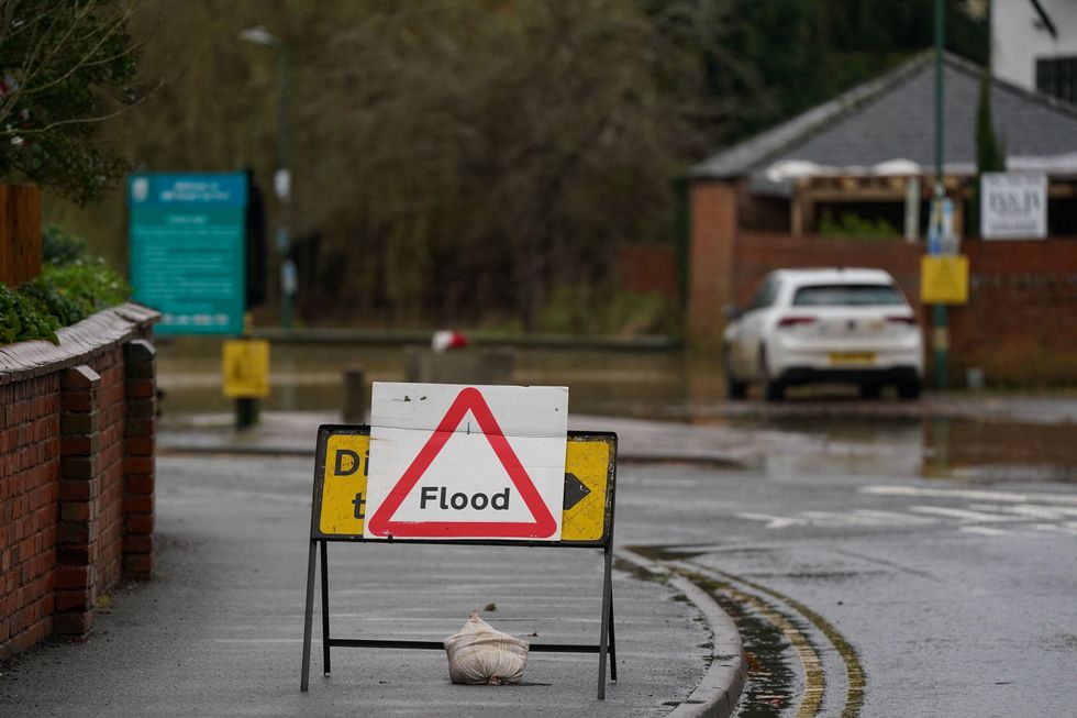 Flood signage in place at Shipston-on-Stour, Warwickshire,