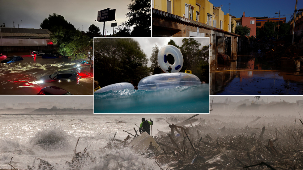 Floods in Spain/Rubber rings in water stock