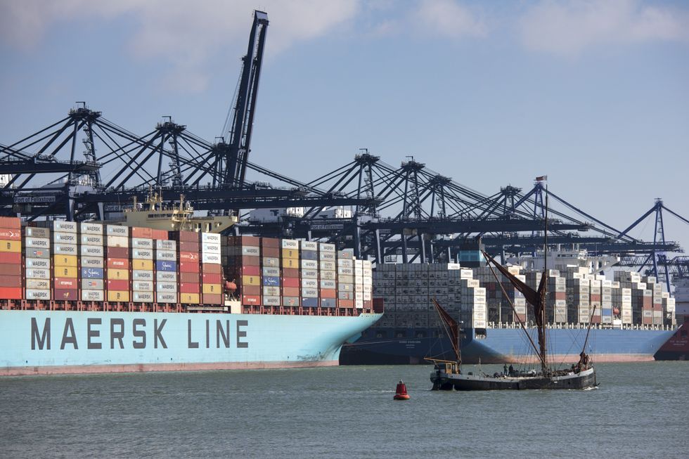 Foreign container ships docked at Port of Felixstowe