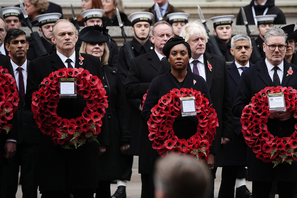 Former PMs next to Keir Starmer and Kemi Badenoch on Remembrance Sunday