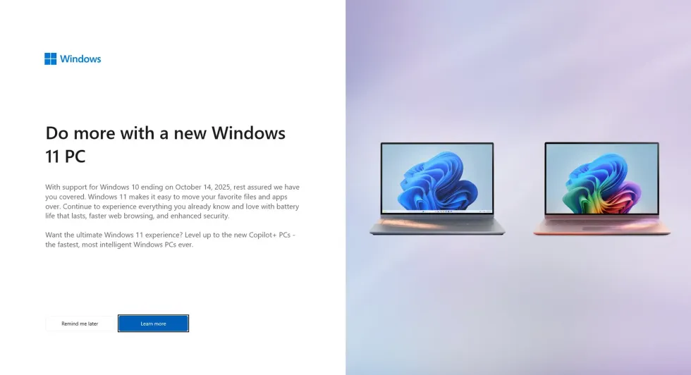 fullscreen warning that will appear on Windows 10 PCs ahead of the October 2025