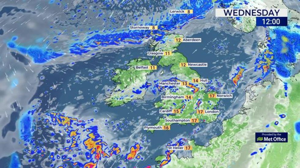 UK weather: Unsettled and windy Wednesday with lightning and hail likely