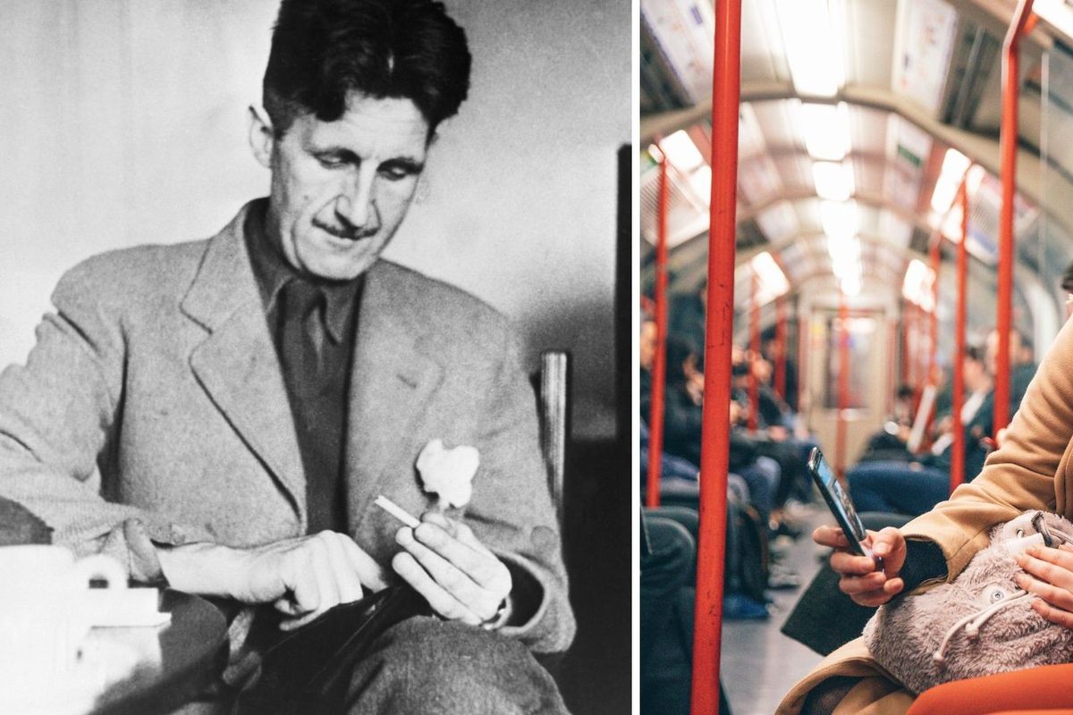 George Orwell and people on underground train