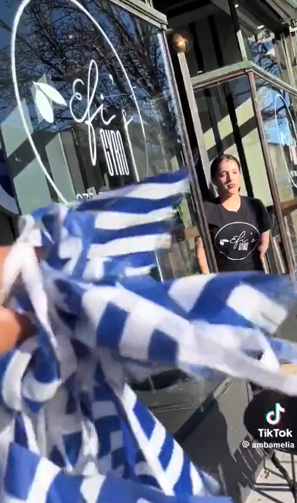 Greek flags were torn down outside the gyros shop