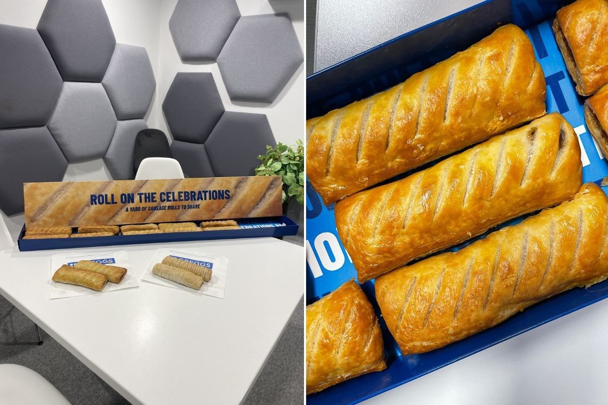Greggs meat sausage rolls and vegan sausage rolls in behind the scenes pictures