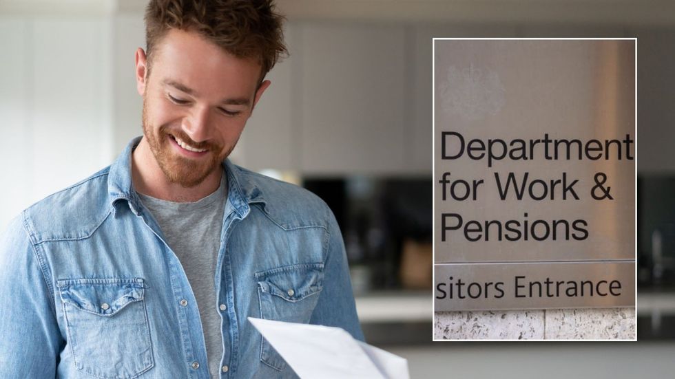 Happy man and DWP sign