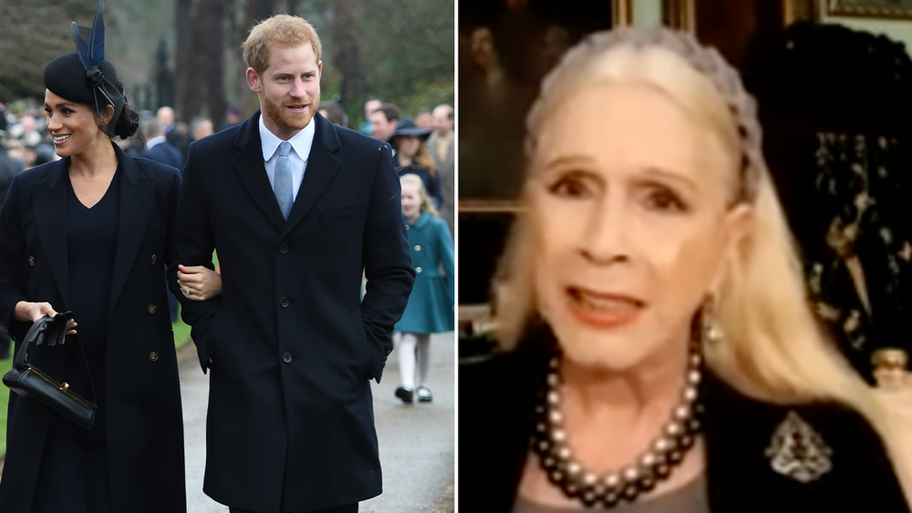 Harry and Meghan walking and Lady Colin Campbell