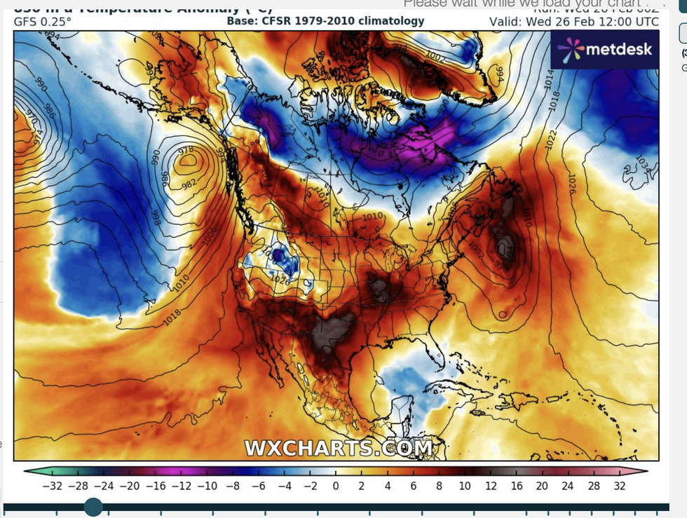 Heat to the south, but storms head in