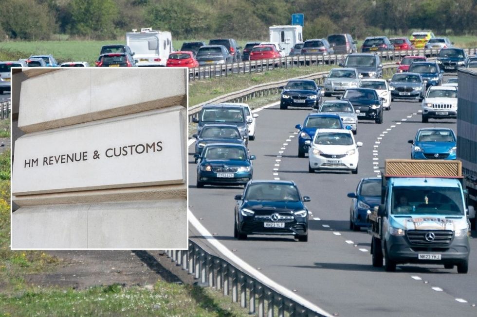 HMRC sign and a busy motorway