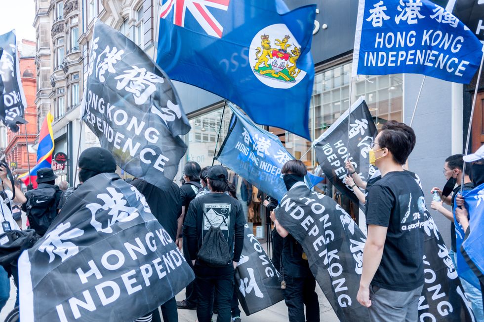 Hong Kong independence protesters in Chinatown, London, in 2019