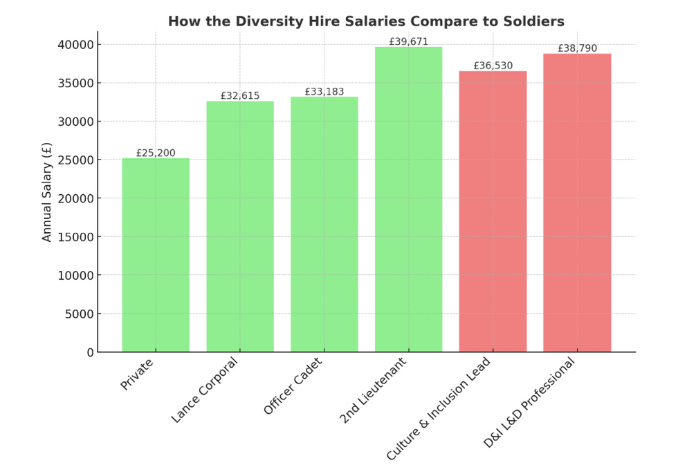 How the diversity hires compare to different ranks' salaries in the British Army