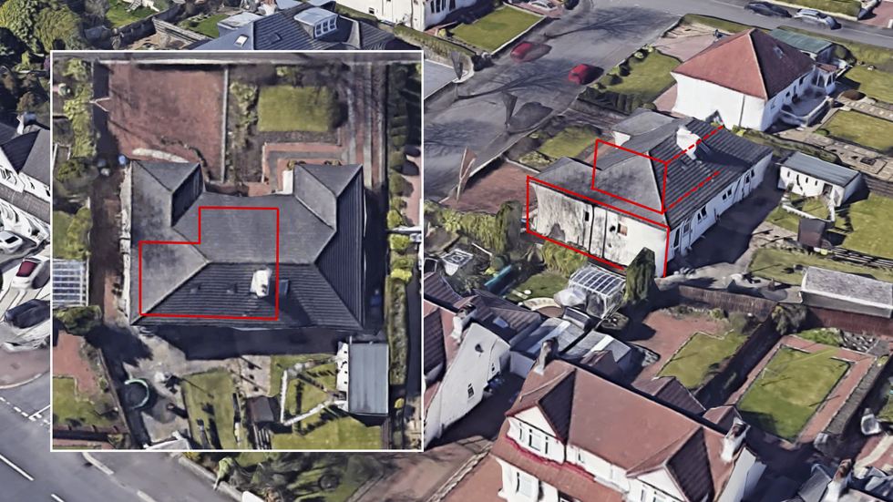 Images of Derek Adams's house and next door property with lines overlaid