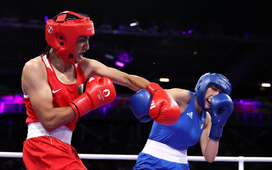 Imane Khelif of Team Algeria and Angela Carini of Team Italy