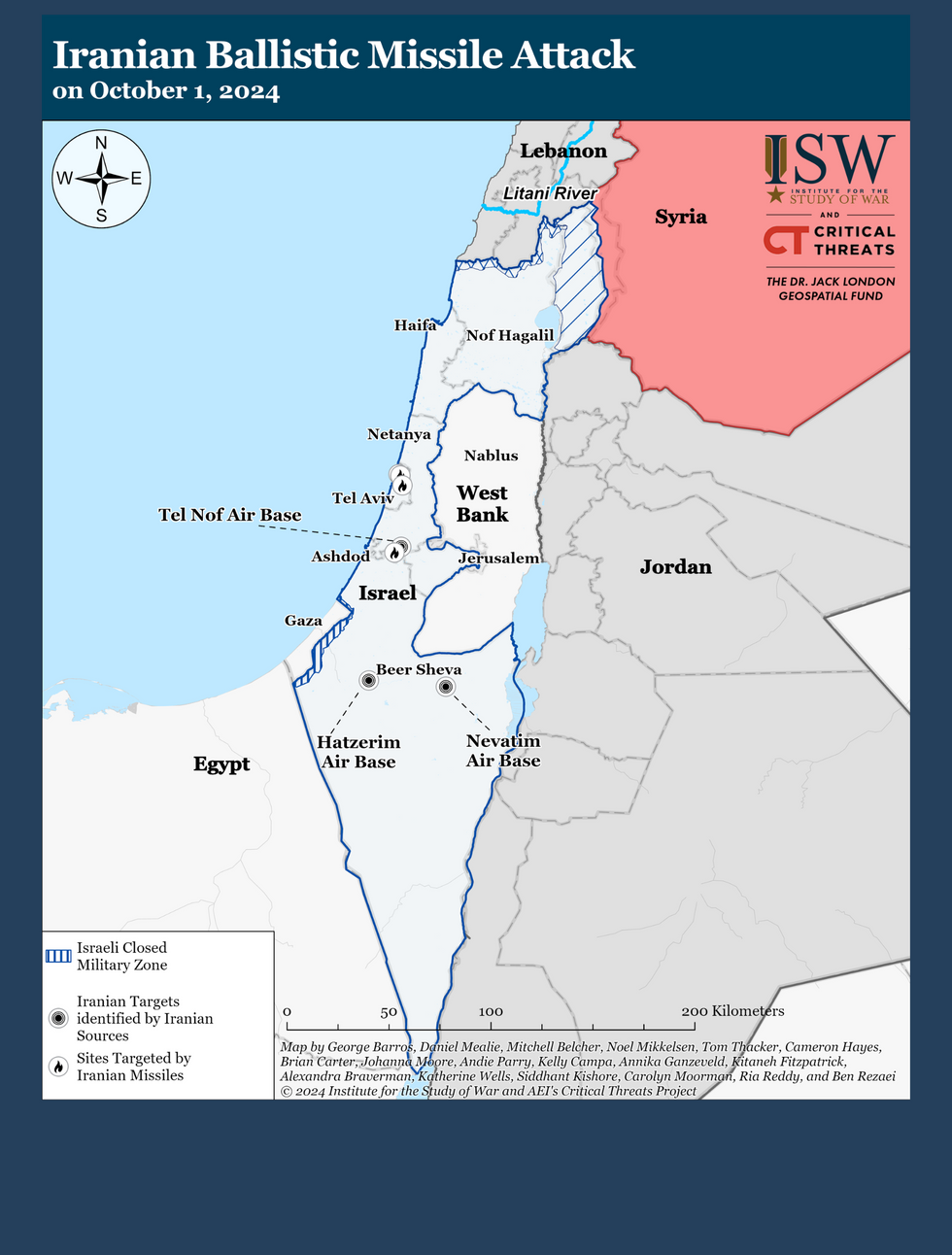 ISW map of Iranian strikes on Israel