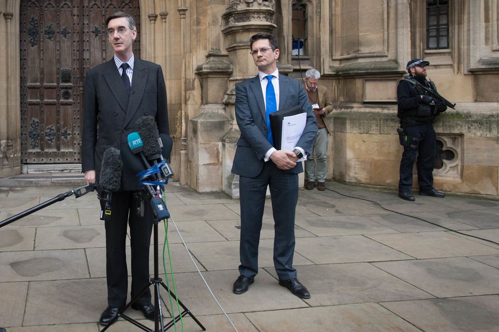 Jacob Rees-Mogg pictured alongside fellow former MP Steve Baker