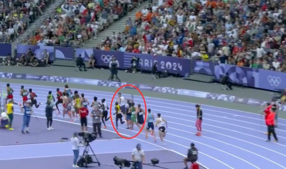 Jakob Ingebrigtsen (circled) looked back in anger at the cameraman