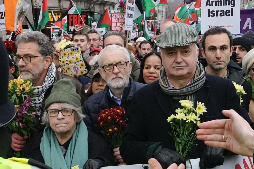 Jeremy Corbyn joined thousands of protesters in Whitehall