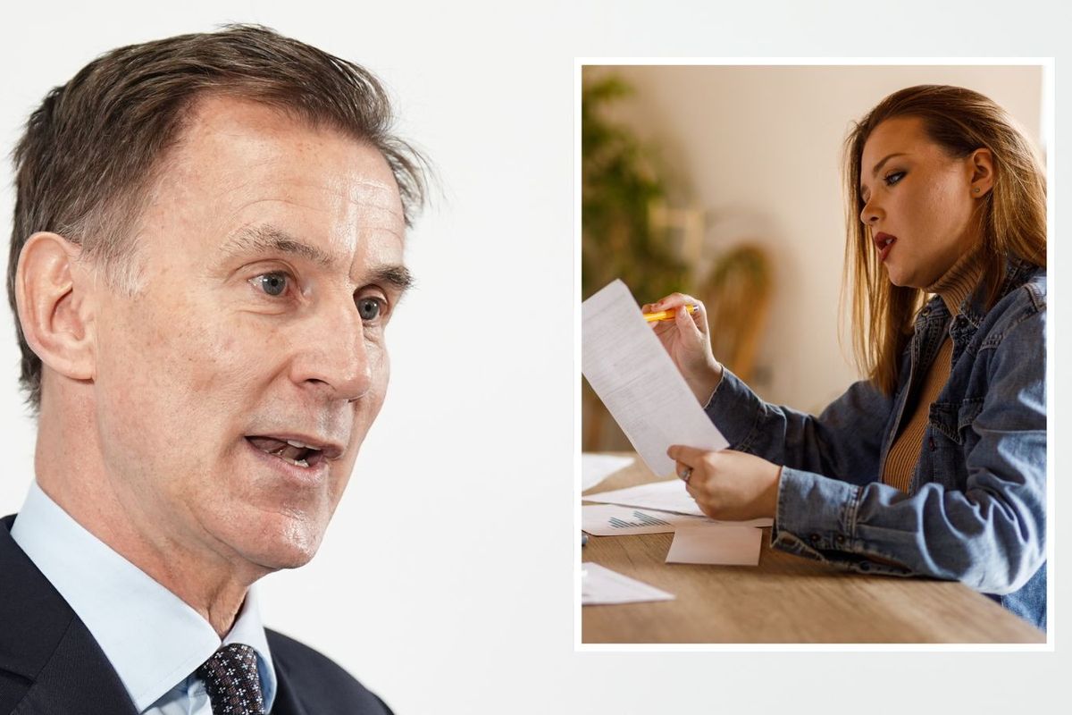 Jeremy Hunt and person looks at saving in pictures