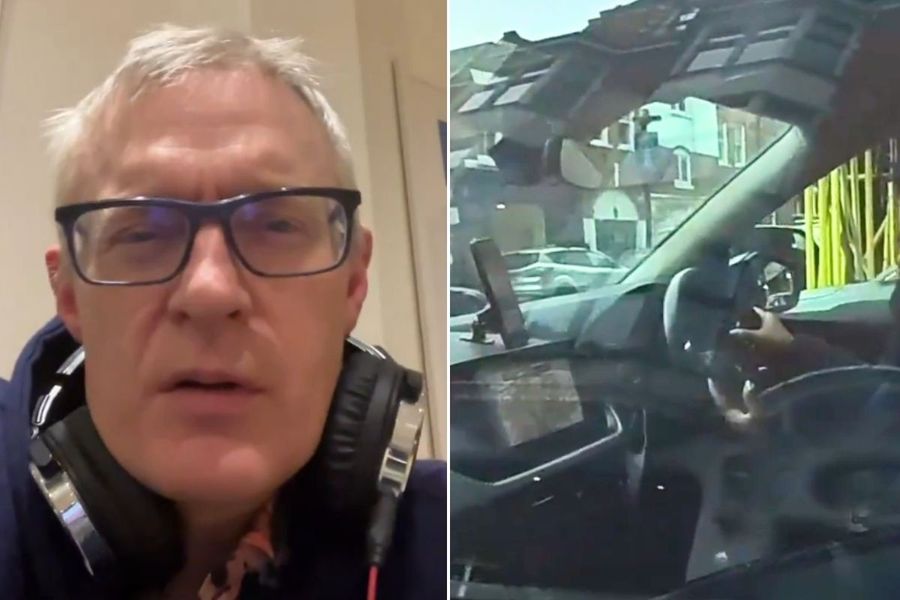 Jeremy Vine and a clip of a driver allegedly using two phones at the wheel