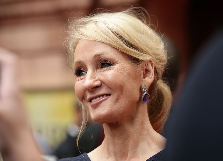 JK Rowling arriving for the opening gala performance of Harry Potter and The Cursed Child, at the Palace Theatre in London