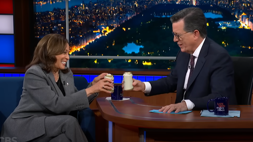 Kamala Harris and Stephen Colbert