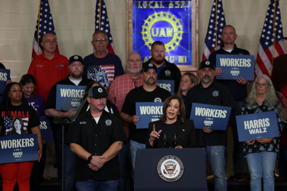 Kamala Harris at the United Auto Workers headquarters in Lansing, Michigan