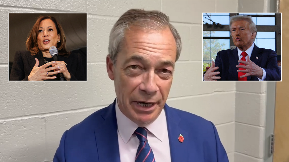 Kamala Harris, Nigel Farage and Donald Trump