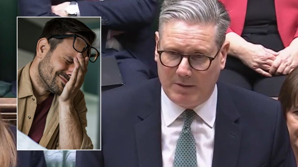 Keir Starmer and stressed man