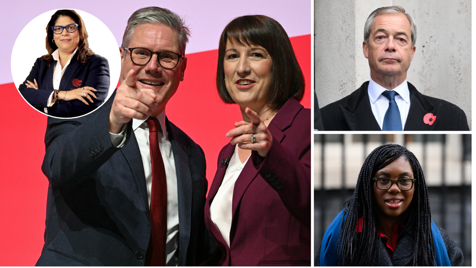 Keir Starmer, Rachel Reeves (left), Nigel Farage (top right), Kemi Badenoch (bottom right)