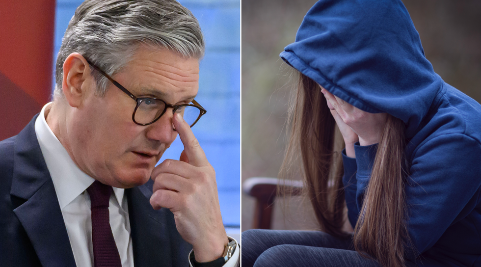 Keir Starmer (right), sad girl (right)