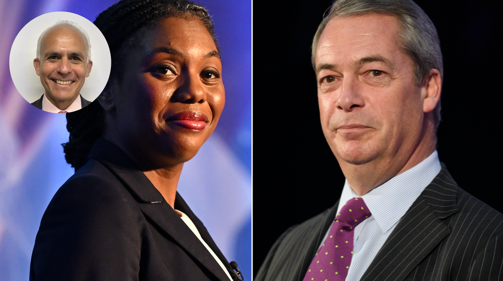 Kemi Badenoch (left), Nigel Farage (right)