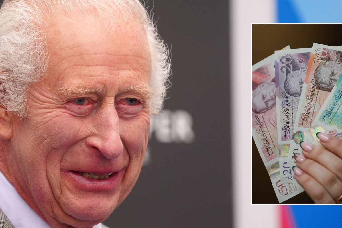 King Charles at event and new banknotes 